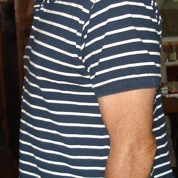 Basic Editions Classic Fit Mens White & Black Striped Short Sleeve Polo Size LG - Picture 2 of 5